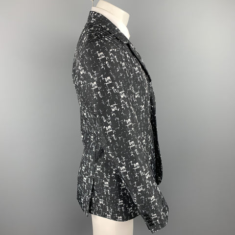 CALVIN KLEIN COLLECTION Size 40 Black & White Print Polyester Sport Coat