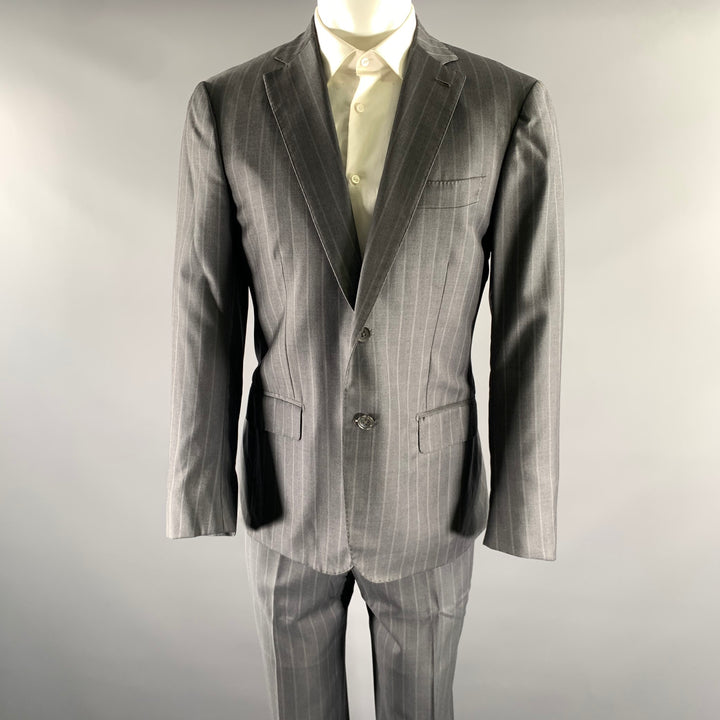 ISAIA Size 40 Grey Pinstripe Wool Notch Lapel  2 Piece Suit