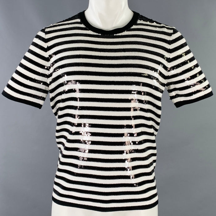 MICHAEL KORS COLLECTION Size M Black White Sequined Merino Wool T-shirt