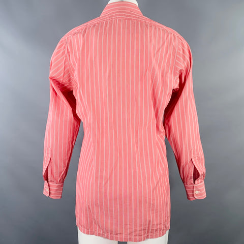CHARVET Size 40 Red White Stripe Cotton Spread Collar Long Sleeve Shirt
