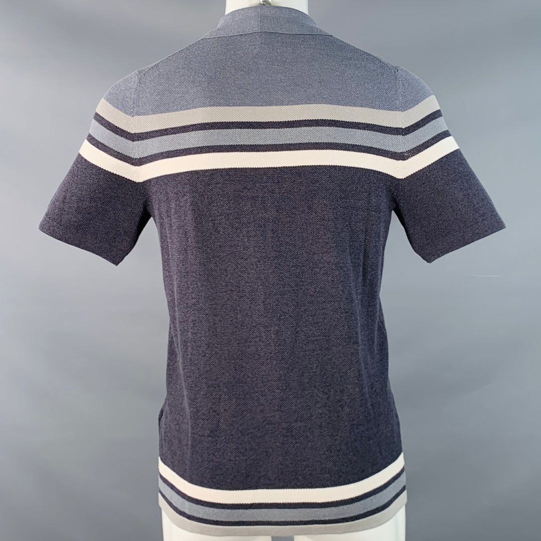 REISS Size S Vinci Grey Charcoal Color Block Cotton Blend Knit Camp Short Sleeve Shirt