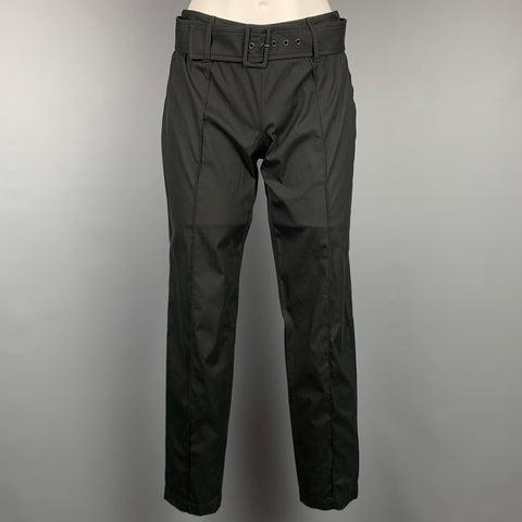 PRADA Size 2 Black Poplin Cotton Blend Belted Casual Pants