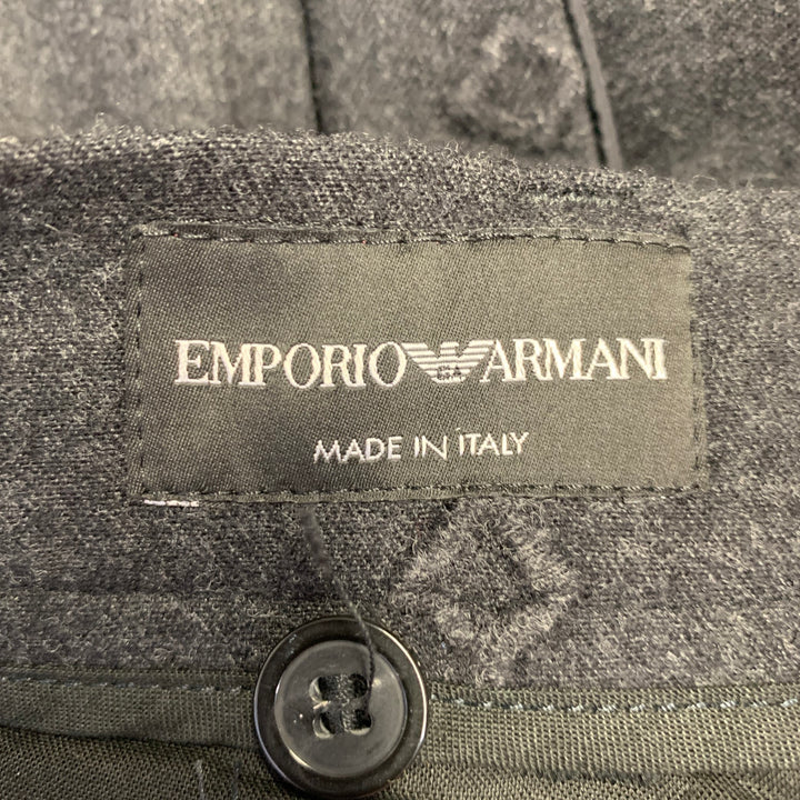 EMPORIO ARMANI Size 30 Grey Charcoal Embossed Virgin Wool Belted Dress Pants