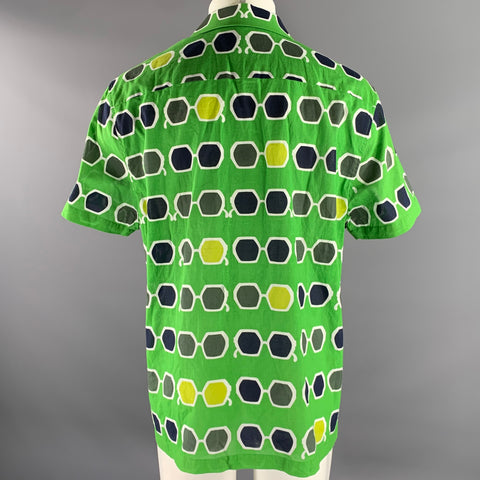 MR TURK Size XL Green Navy White Graphic Cotton Camp Short Sleeve Shirt