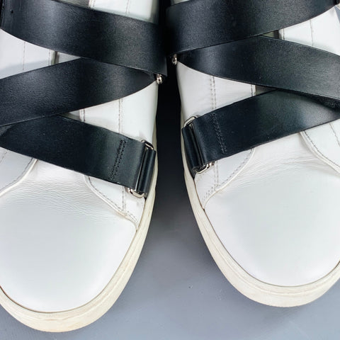 VALENTINO Size 8.5 White Black Two Toned Leather Belted Sneakers