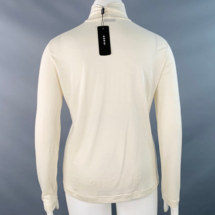 AKRIS Size 14 Off White Cashmere Silk Mock Neck Pullover