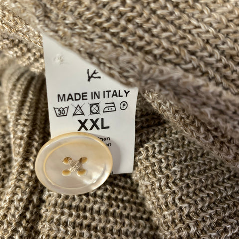 ISAIA Size XXL Tan Khaki Cable Knit Linen Wool Chore Jacket