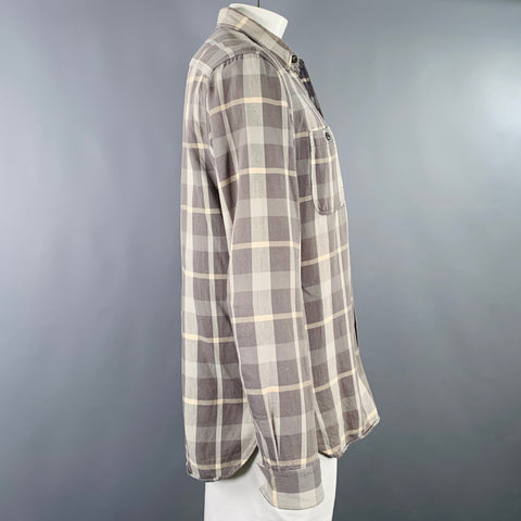 RRL by RALPH LAUREN Size L Grey Beige Plaid Cotton 2 Pockets Long Sleeve Shirt