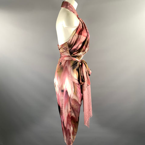 BADGLEY MISCHKA Size 4 Pink Mauve Polyester Spandex Brush Strokes Halter Dress