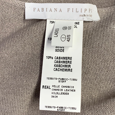 FABIANA FILIPPI Size S Brown Taupe Virgin Wool Blend Suede Mixed Fabrics Belted Cardigan