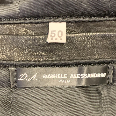 DANIELE ALESSANDRINI Size 40 Black Leather Contrast Trim Jacket