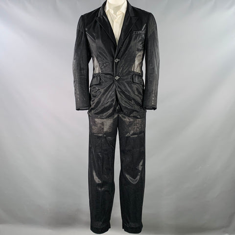 DOLCE & GABBANA Vintage Size 42 Black See Through Polyamide Single Breasted Peak Lapel Suit