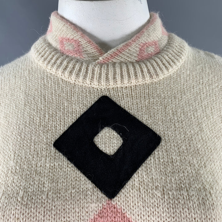 CLAUDE MONTANA Size S Beige Pink  Black Knitted Alpaca Blend Ribbed Sweater