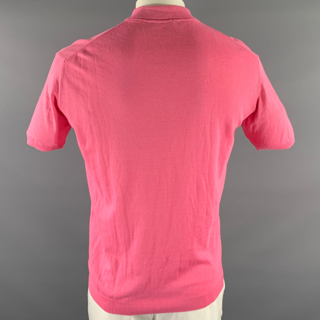 ROBERTO CAVALLI Size XXL Pink Knitted Cotton Buttoned Polo