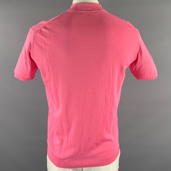 ROBERTO CAVALLI Size XXL Pink Knitted Cotton Buttoned Polo