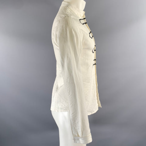EMPORIO ARMANI Size S White Black Geometric Cotton Blend Long Sleeve Shirt