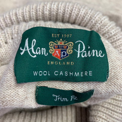 ALAN PAINE Size L Beige Oatmeal Wool Cashmere Turtleneck Sweater