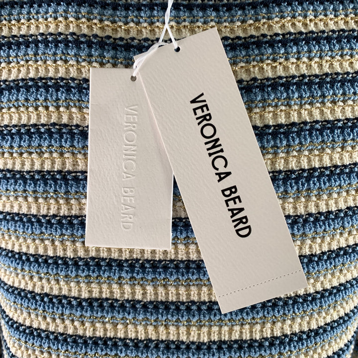 VERONICA BEARD Size S Blue White Gold Stripe Cotton Polyamide Cardigan