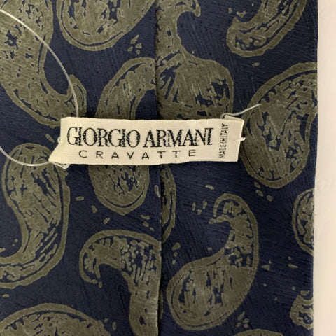 GIORGIO ARMANI Navy Tan Paisley Silk Tie