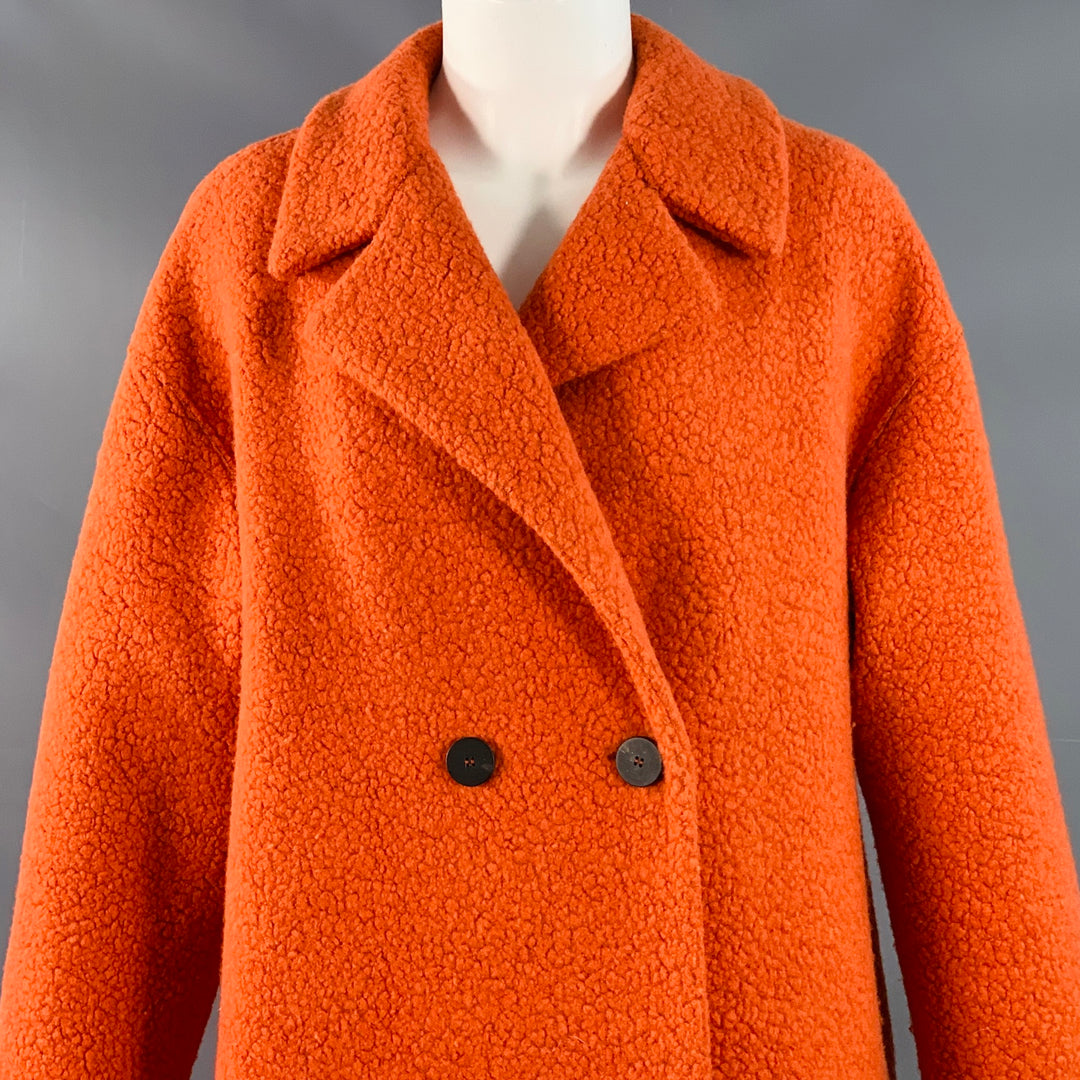 HARRIS WHARF LONDON Size 4 Orange Wool Blend Textured Faux Fur Notch Lapel Coat