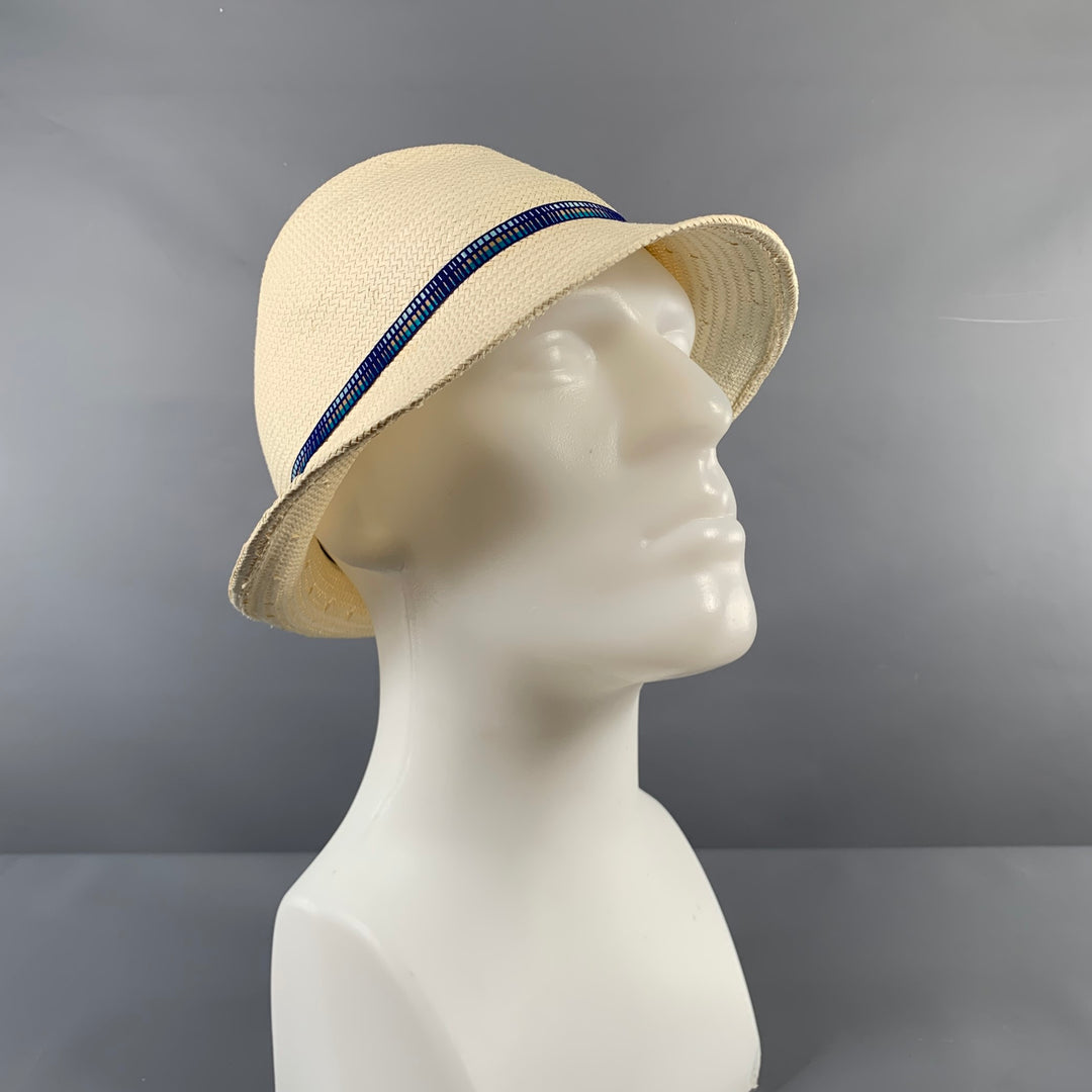 MAKINS Cream Blue Woven Straw Hats
