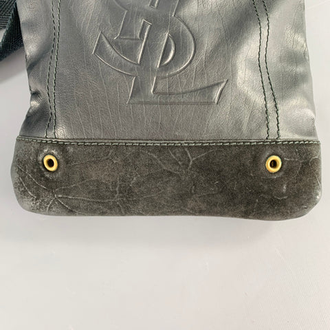YVES SAINT LAURENT Black Gold YSL Embossed Leather Cross Body Bag