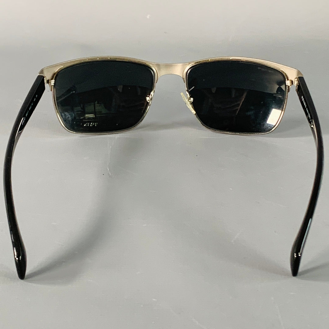 PRADA Black Silver Acetate Metal Semi Rimless Sunglasses