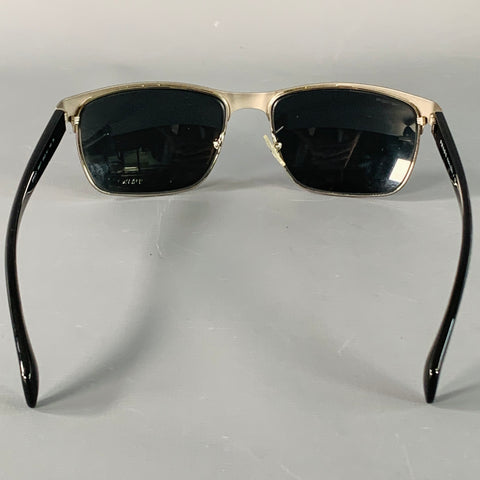 PRADA Black Silver Acetate Metal Semi Rimless Sunglasses