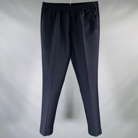 HARMONY Size 32 Navy Wool Mohair Elastic Waistband Dress Pants