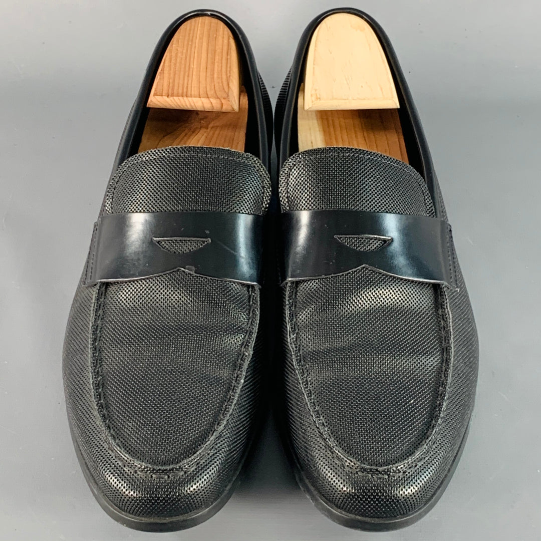 GIORGIO ARMANI Size 10 Black Textured Leather Slip On Penny Loafers