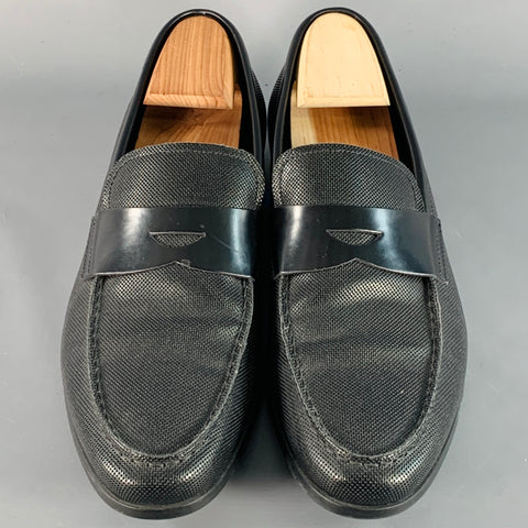 GIORGIO ARMANI Size 10 Black Textured Leather Slip On Penny Loafers