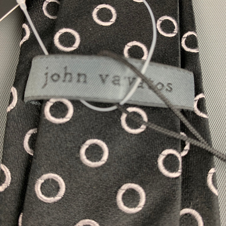 JOHN VARVATOS Black White Circles Silk Tie