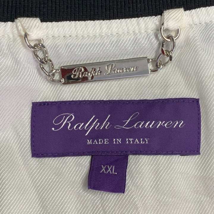 RALPH LAUREN Size XXL White Black Cotton Linen Zip Up Bomber Jacket