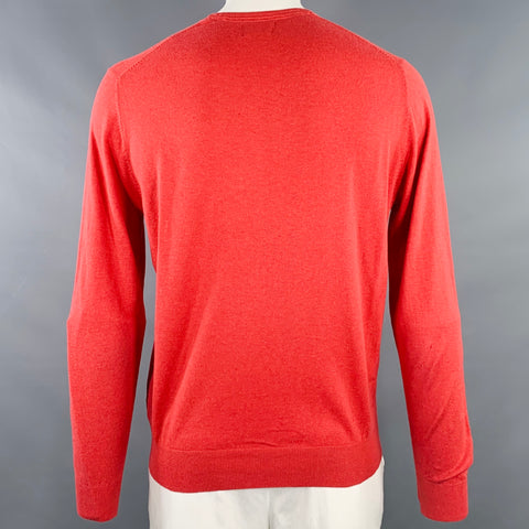 MASSIMO DUTTI Size L Red Cotton Silk Cashmere V-Neck Pullover