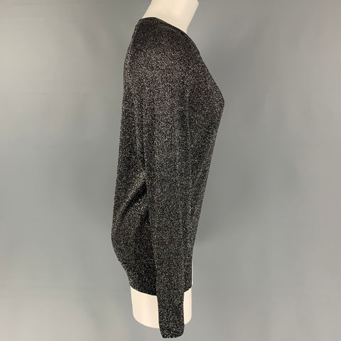 MICHAEL KORS COLLECTION Taille XS Pull à col rond en mélange d'acétate métallisé noir et argent