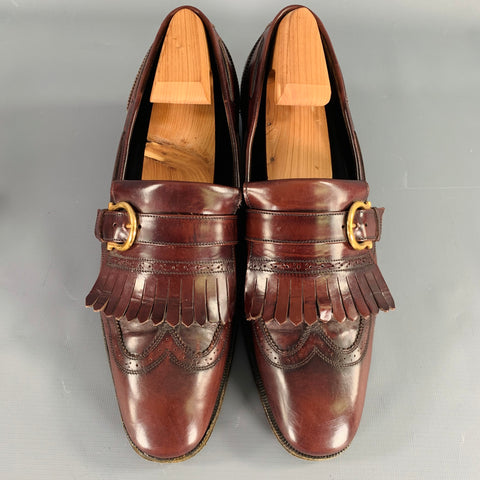 SALVATORE FERRAGAMO Size 8 Burgundy Gold Perforated Leather Wingtip Loafers