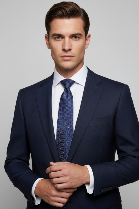 BRIONI Blue White Geometric Silk Tie