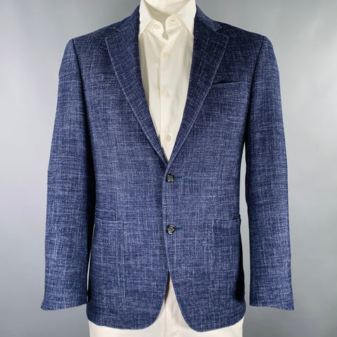 CANALI Size 42 Navy White Wool Cotton Linen Sport Coat