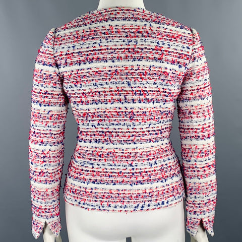 KARL LAGERFELD Size 10 White Red Blue Cotton Blend Boucle Jacket