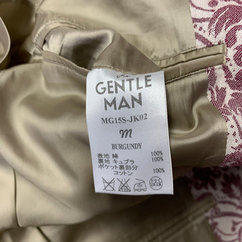 MR. GENTLEMAN Size 38 Burgundy White Damask Wool Notch Lapel Sport Coat