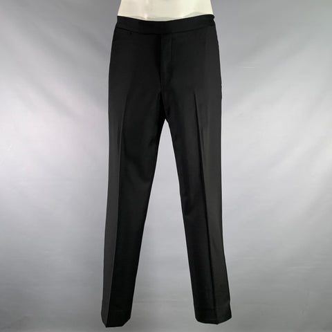 SUITSUPPLY Size 34 Black Solid Wool Tuxedo Dress Pants