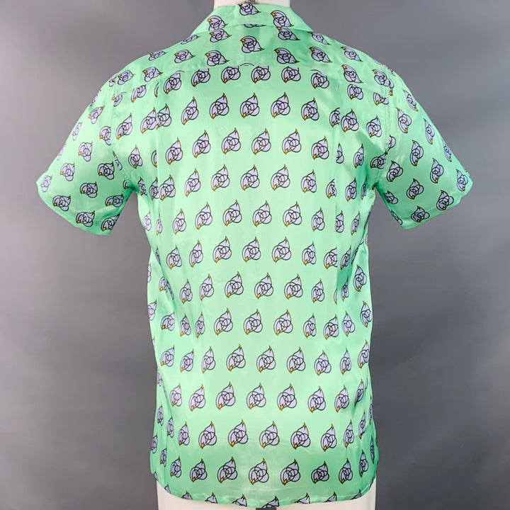 DRIES VAN NOTEN Size S Green Blue Abstract Viscose One pocket Short Sleeve Shirt