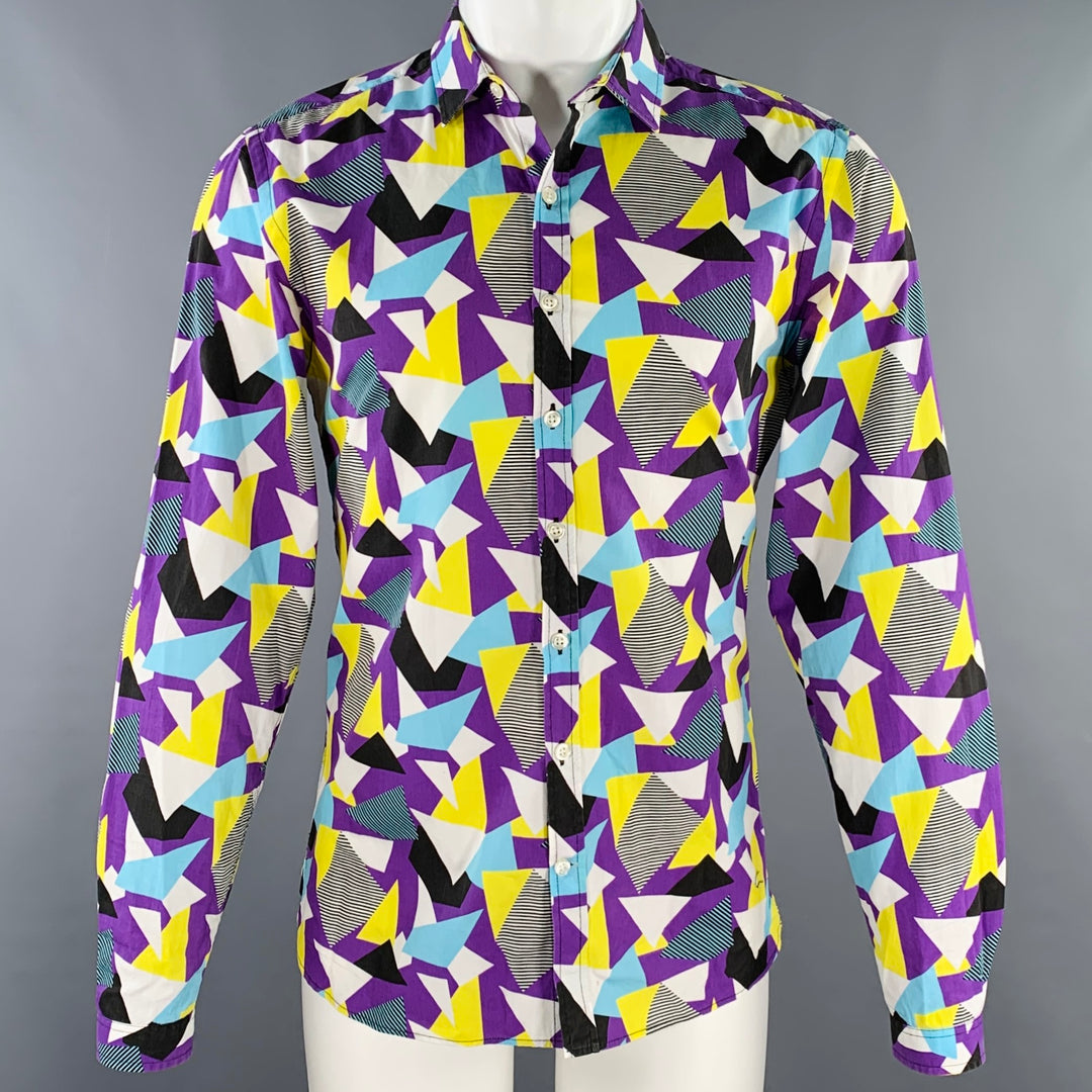 PULL-IN Size M Purple Blue Yellow Geometric Cotton Long Sleeve Shirt  Sui  Generis Designer Consignment