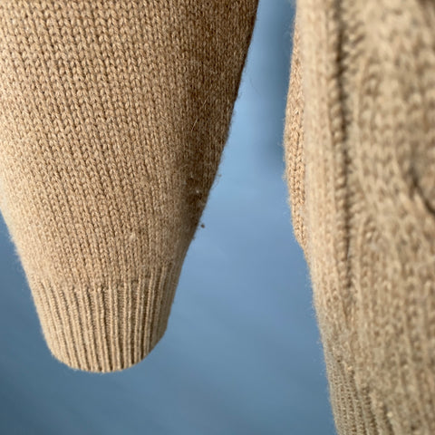 GUCCI Vintage 1980s Size 46 Tan Cable Knit Camel Hair Turtleneck Sweater