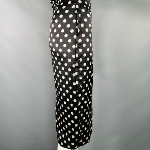 Robe à manches longues en mélange de soie à pois noir et blanc CAROLINE CONSTAS Taille XS