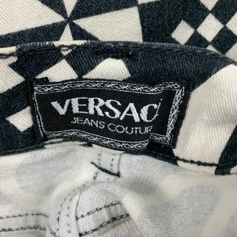 Vintage VERSACE JEANS COUTURE Size 32 Black White Abstract Print Cotton Pants