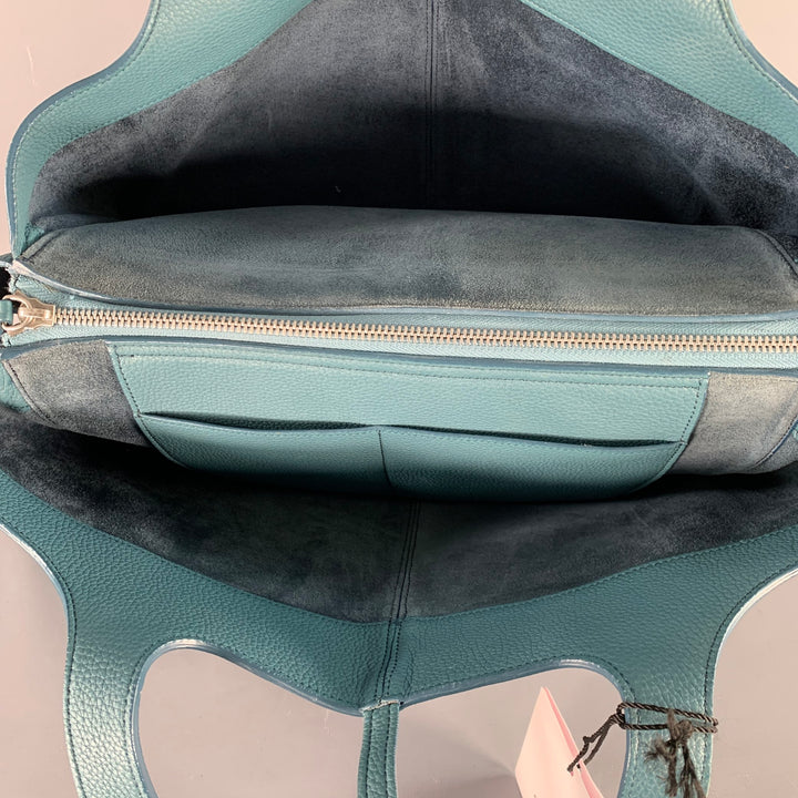 CELINE Blue Pebble Grain Leather Medium Trifold Tote Handbag