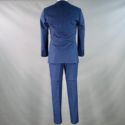 SUIT SUPPLY Size 36 Blue Brown Wool Woven Notch Lapel 3 Piece Suit