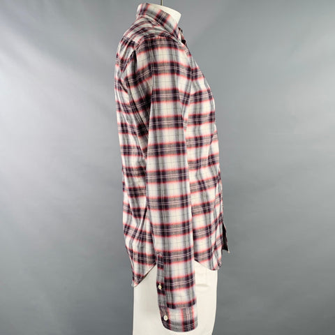 MARC by MARC JACOBS Size L Grey Red White Metallic Plaid Cotton Blend Long Sleeve Shirt