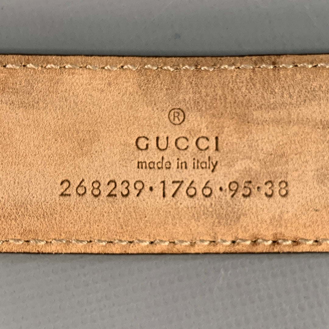 GUCCI Size 38 Black Silver Embossed Geometric Leather Belt